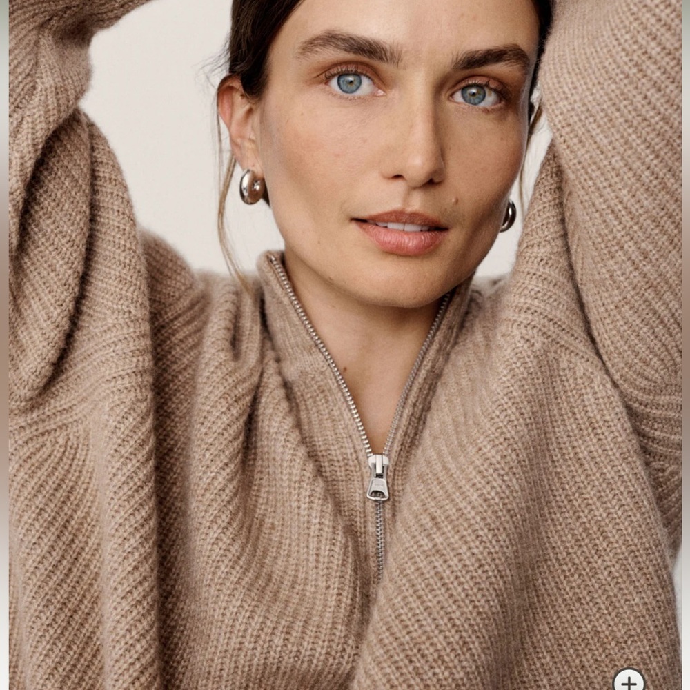 Jenni Kayne Cashmere Half Zip in Undyed Stone XL